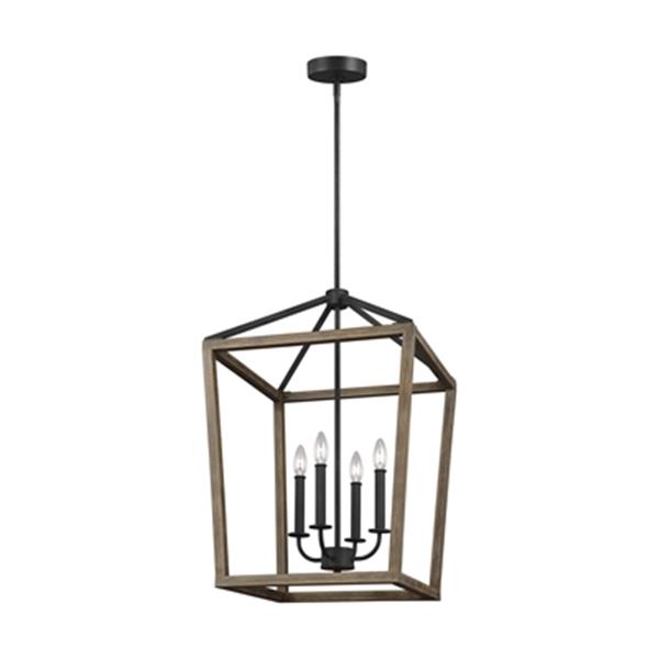 Generation Lighting Gannet 4-Light Weathered Oak Wood/Antique Forged Iron Pendant