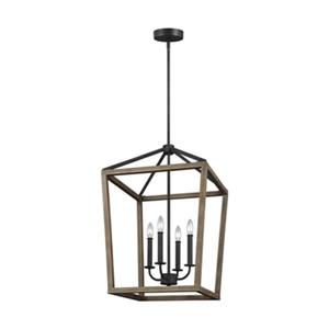 Generation Lighting Gannet 4-Light Weathered Oak Wood/Antique Forged Iron Pendant