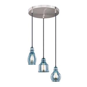 Cascadia Mille 3-Light Bronze Farmhouse Blue Jar Pendant Ceiling Light