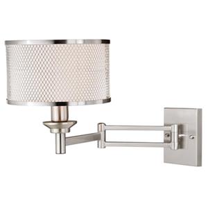 Cascadia Polk Instalux Plug-In Nickel Swing Arm Wall Lamp Gray Drum Shade