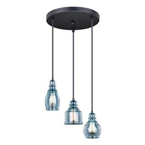 Cascadia Mille 3-Light Bronze Farmhouse Blue Jar Pendant Ceiling Light