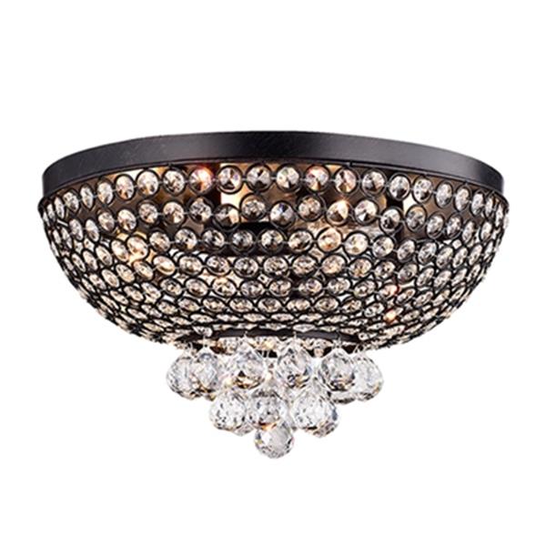 Warehouse of Tiffany Drimil 7-in x 14.5-in Antique Bronze 4-Light Crystal Flush Mount Light