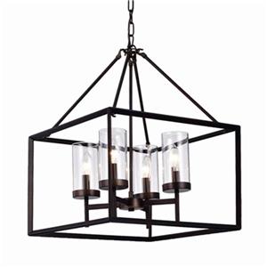 Warehouse of Tiffany Anson Antique Bronze 4-Light Pillar Glass Square Pendant Light