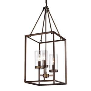 Warehouse of Tiffany Jerling Bronze Metal/Glass 3-Light Cage Pendant Light