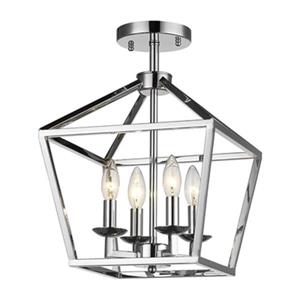 Design Living 16-in x 12-in Chrome 4-Light Cage Flush Mount Light