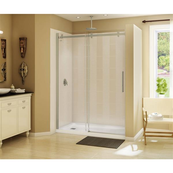 MAAX Halo 79-in H x 57-in to 59-in W Frameless Brushed Nickel Glass Sliding Shower Door Clear