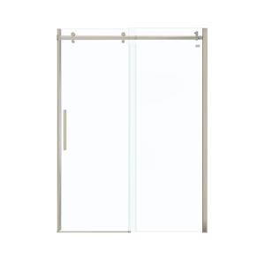 MAAX Halo 79-in H x 57-in to 59-in W Frameless Brushed Nickel Glass Sliding Shower Door Clear