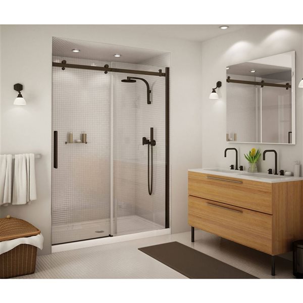 Porte de douche Halo par MAAX de 57 à 59 po x 79 po en bronze foncé avec verre transparent