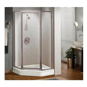 Porte de douche pivotante néo-angulaire MAAX Silhouette de 38 po x 70 po  chrome verre transparent