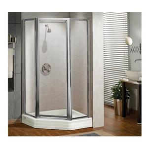 Porte de douche pivotante néo-angulaire MAAX Silhouette Plus 36 po x 70 po en chrome verre transparent