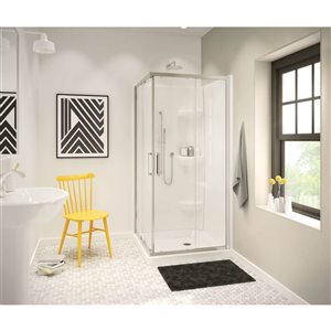 MAAX Radia 36-in x 72-in Square Nickel Clear Glass Shower Door