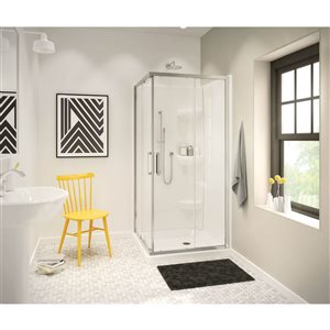 Porte de douche coulissante MAAX Radia carrée 32 po x 72 po demi-cadre chrome avec verre transparent