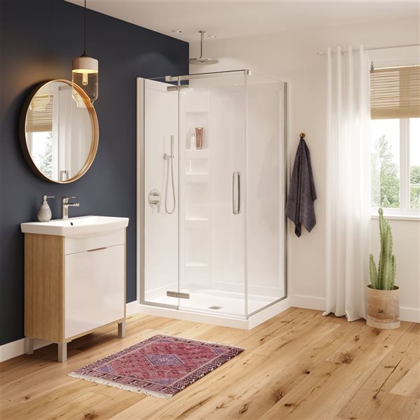 MAAX Hana 34-in x 42-in x 75-in Brushed Nickel Shower Door