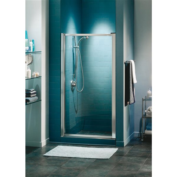 MAAX Pivolok 65-in x 33 to 35-in Frameless Pivot Chrome Shower Door Clear Glass