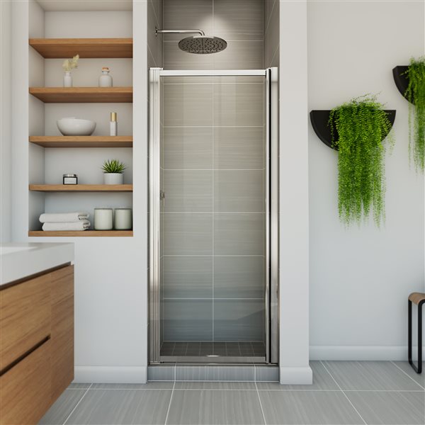 MAAX Pivolok 65-in x 33 to 35-in Frameless Pivot Chrome Shower Door Clear Glass