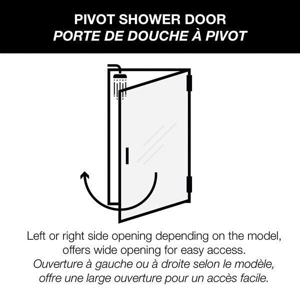 MAAX Pivolok 65-in x 33 to 35-in Frameless Pivot Chrome Shower Door Clear Glass