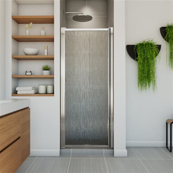 MAAX Pivolok 65-in x 31 to 33-in Pivot Shower Door Chrome Raindrop Glass