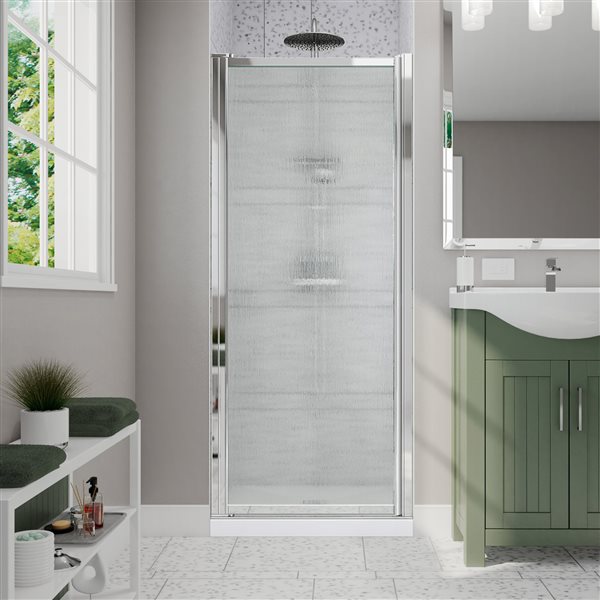 MAAX Pivolok 65-in x 21 to 23-in Framed Pivot Shower Door Raindrop Glass Chrome