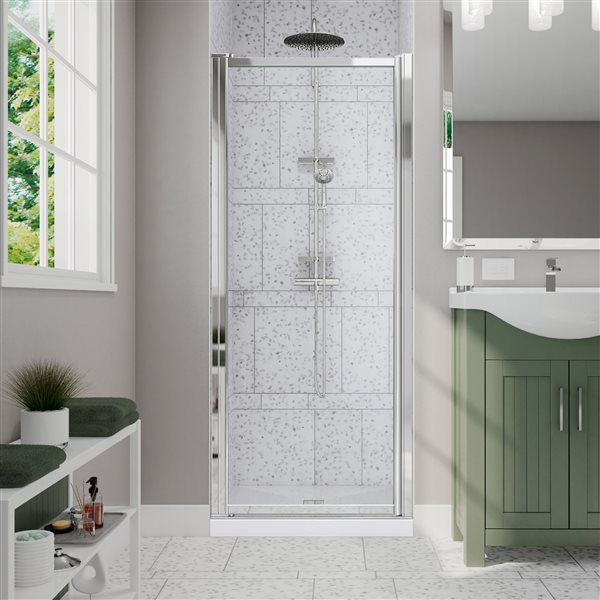 MAAX Pivolok 65-in x 21 to 23-in Framed Pivot Shower Door Clear Glass Chrome