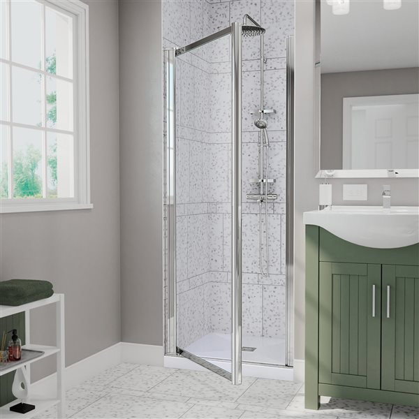 MAAX Pivolok 65-in x 21 to 23-in Framed Pivot Shower Door Clear Glass Chrome
