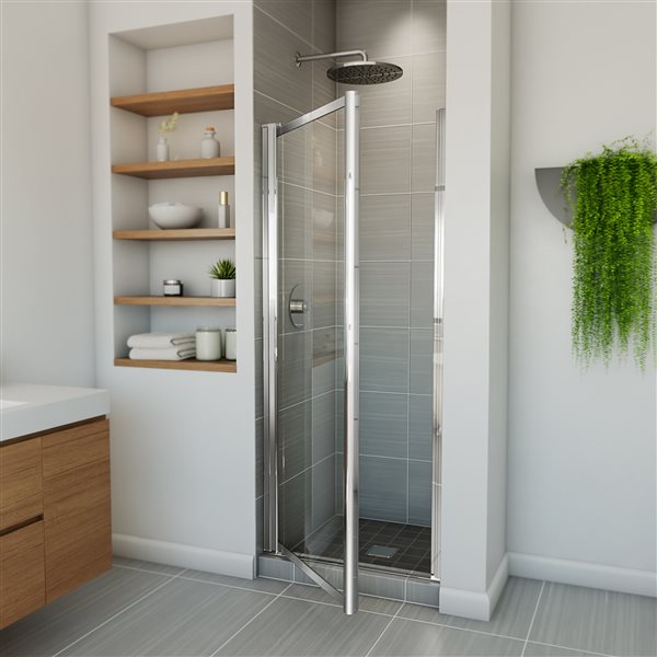 MAAX Pivolok 65-in x 33 to 37-in Frame Pivot Shower Door Clear Glass Chrome