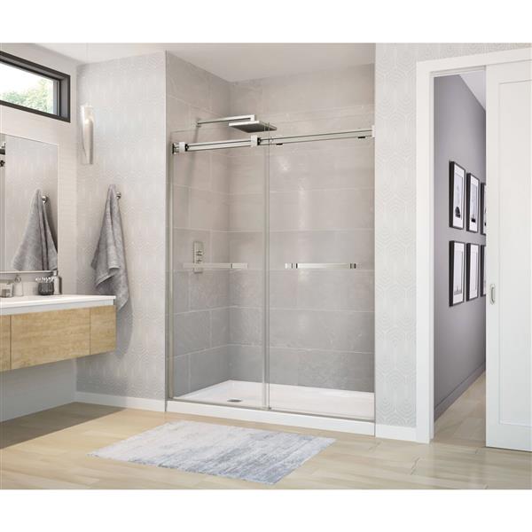 Porte de douche coulissante sans cadre MAAX Dual 74 po x 56 à 59 po nickel brossé verre transparent