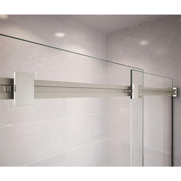 Porte de douche coulissante sans cadre MAAX Dual 74 po x 56 à 59 po nickel brossé verre transparent