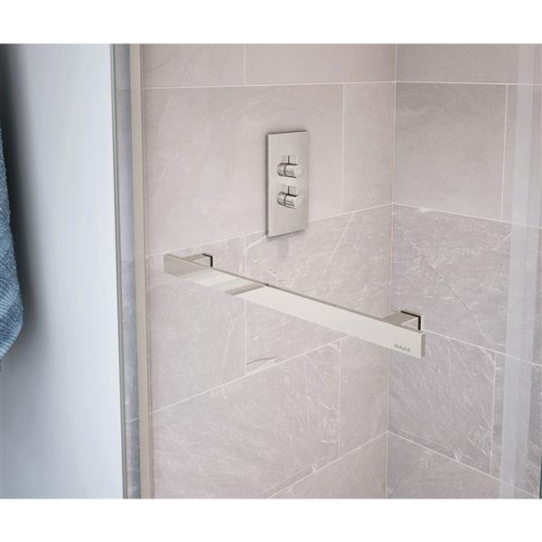 Porte de douche coulissante sans cadre MAAX Dual 74 po x 56 à 59 po nickel brossé verre transparent