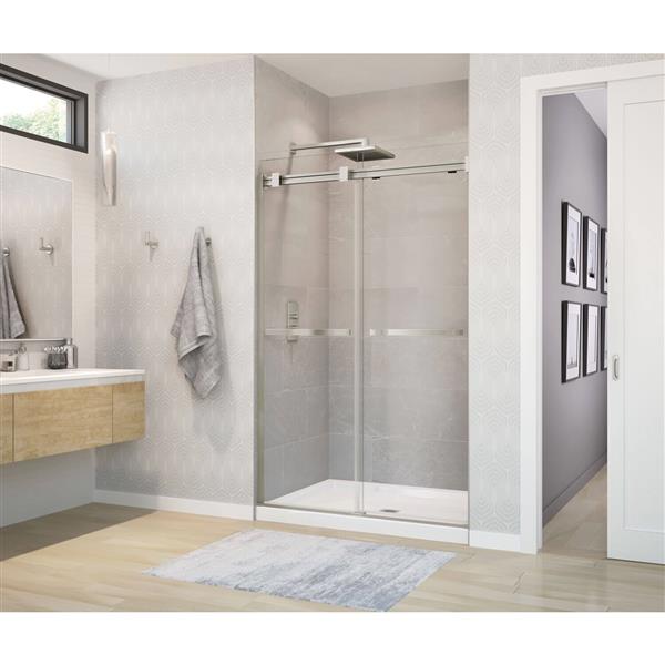 MAAX Dual 44 to 47-in x 74-in Brushed Nickel Clear Glass Shower Door