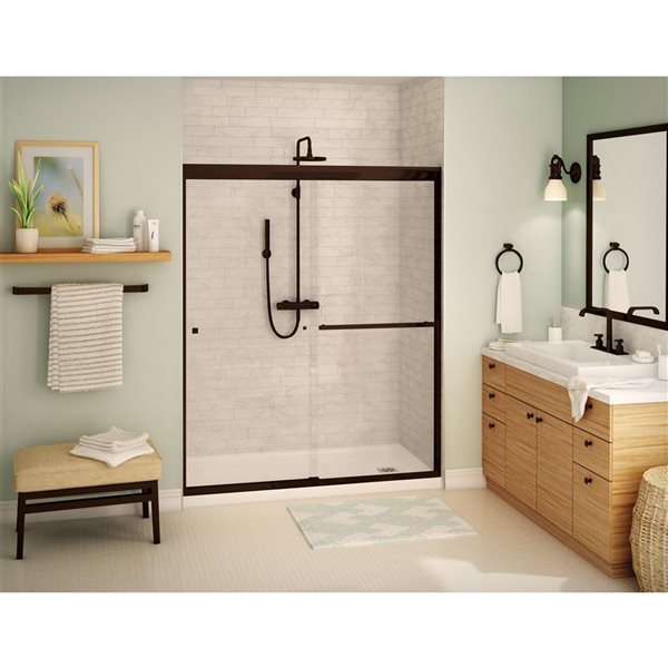 MAAX Aura 55 to 59-in x 71-in Dark Bronze Soft Close Clear Glass Shower Door