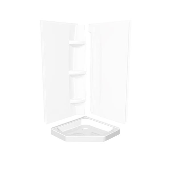 Base de douche en coin néo-angulaire MAAX 36,13 po x 36,13 po blanc drain central