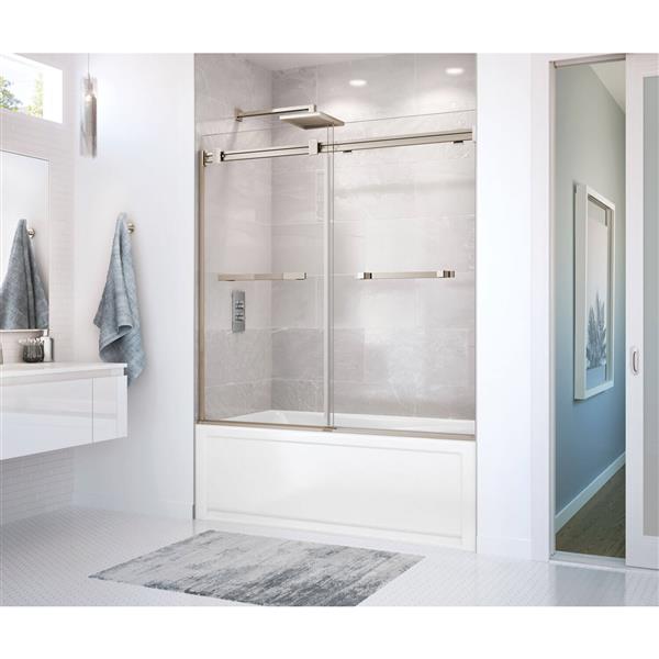 MAAX Duel Frameless 59-in x 55.5-in Tub Door Brushed Nickel