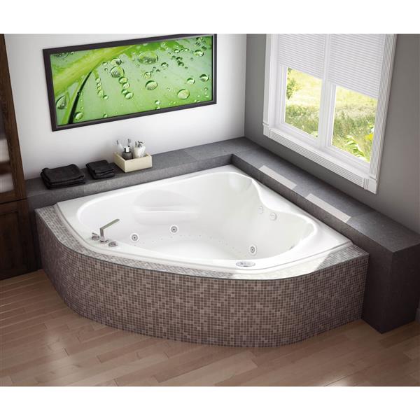 Baignoire encastrée en coin MAAX Murmur 60 po x 59,75 po blanc acrylique drain central