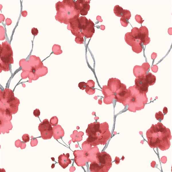 Walls Republic Watercolor Blossoms Floral 57 sq ft Light White/Red Unpasted  Wallpaper R4694-NA3105-NEW | RONA