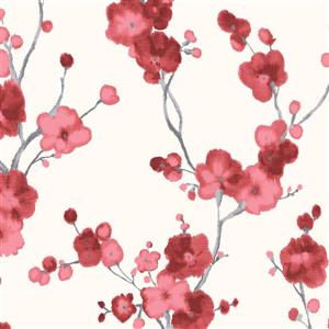 Walls Republic Watercolor Blossoms Floral 57 sq ft Light White/Red Unpasted Wallpaper