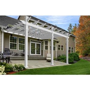 New England Arbors White PVC Valencia Attached Pergola