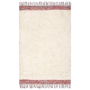nuLOOM Hand Tufted Solid Tassel Lane Shag Cream 5-ft x 8-ft Pink Area Rug