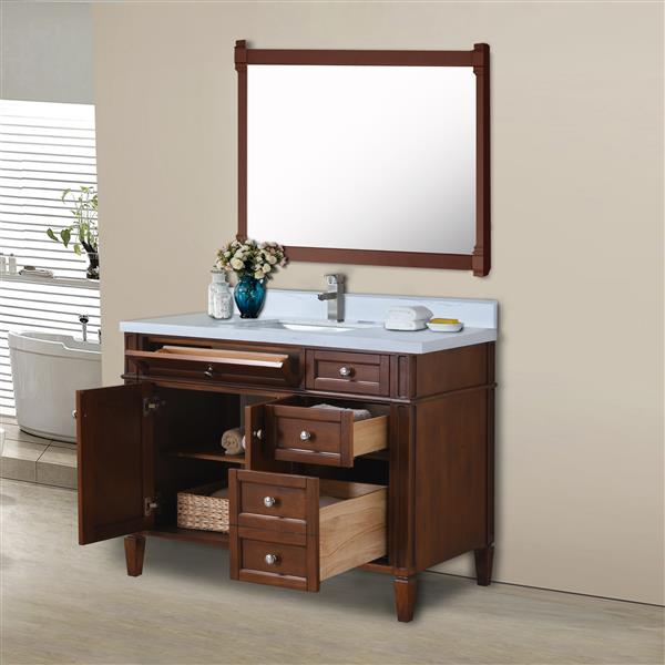 GEF Catalina 43-in Walnut Single Sink Bathroom Vanity with White Quartz Top
