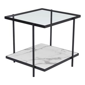 Zuo Modern Winslett Side Table - 24-in x 22-in - Faux Marble - Black Metal