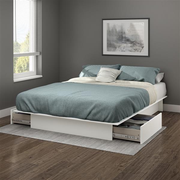 South Shore Furniture 2 Drawer Pure White Step One Platform Full Queen Bed