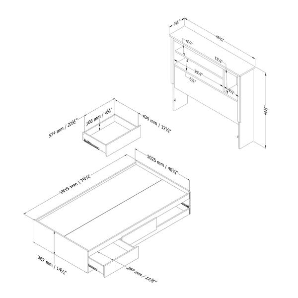 South Shore Furniture Vito White 40.50in X 76.50in 3 Drawer Platform
