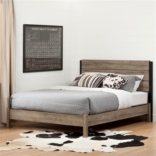 South Shore Furniture Weathered Oak and Matte Black 63.50-in x 82.80-in Munich Platform Bed on Legs
