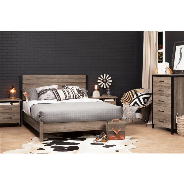 South Shore Furniture Weathered Oak and Matte Black 63.50-in x 82.80-in Munich Platform Bed on Legs
