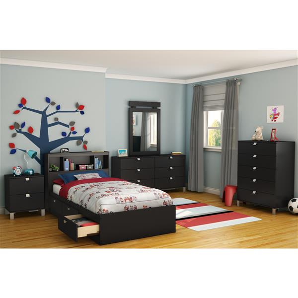 South S Furniture Pure Black Spark, Black Bookshelf Headboard Full Size Bedroom