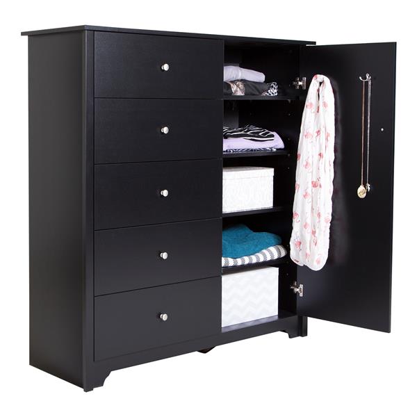 South Shore Furniture Vito 5-Drawer Pure Black Door Chest