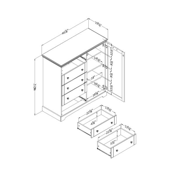 Commode à porte Avilla, 5 tiroirs, chêne hivernal