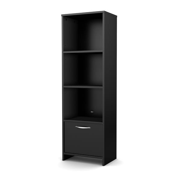 South Shore Furniture Step One 17.5 x 54.17-in 3 Shelf Bookcase With Door Pure Black