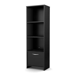 South Shore Furniture Step One 17.5 x 54.17-in 3 Shelf Bookcase With Door Pure Black