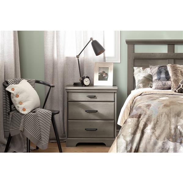 South Shore Furniture Versa Nightstand with Charging Station Grey Maple 10556 RONA