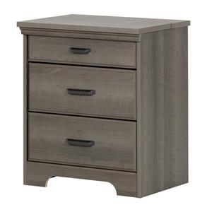 South Shore Furniture Versa Nightstand with Charging Station Grey Maple